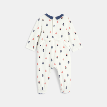 بيجاما مخملية عليها رسم البطريق وسترة ناعمة زرقاء للصبي الرضيع